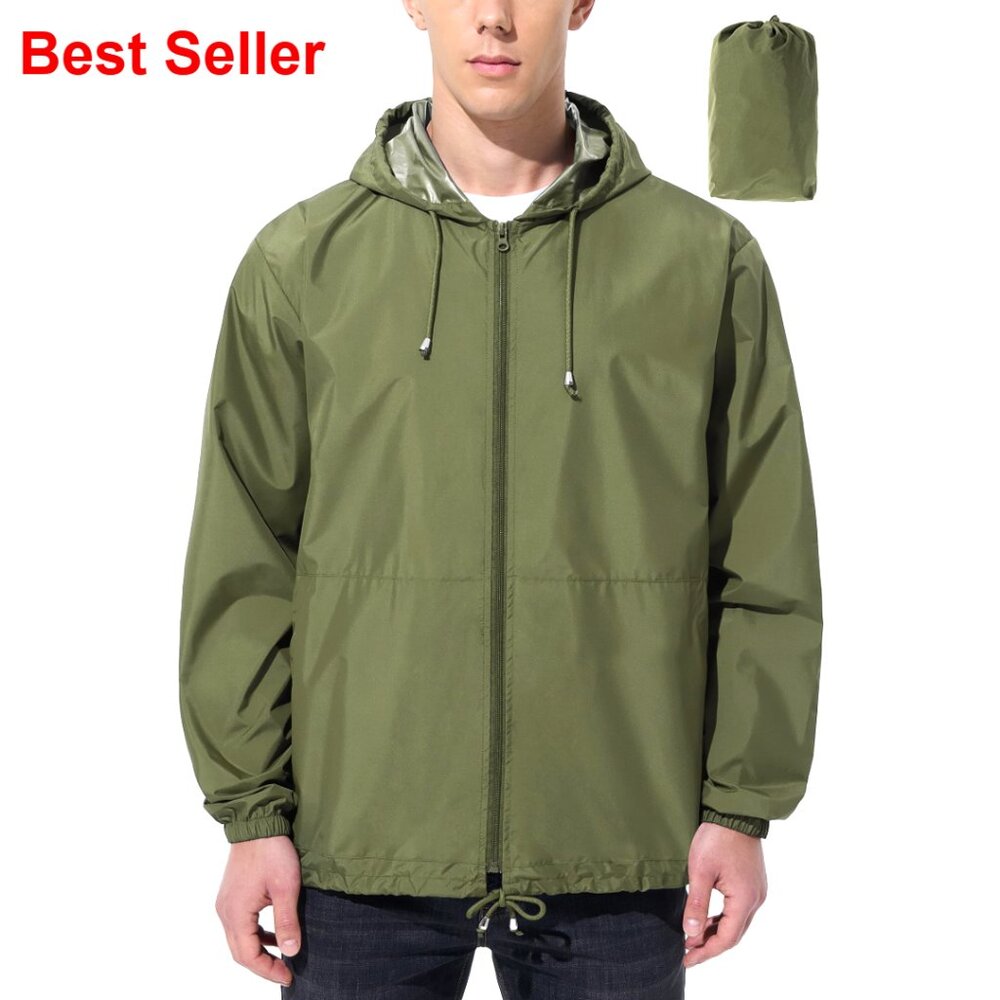 Waterproof Lightweight Packable Rain Jacket With Hood For Hiking Cycling